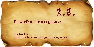 Klopfer Benignusz névjegykártya